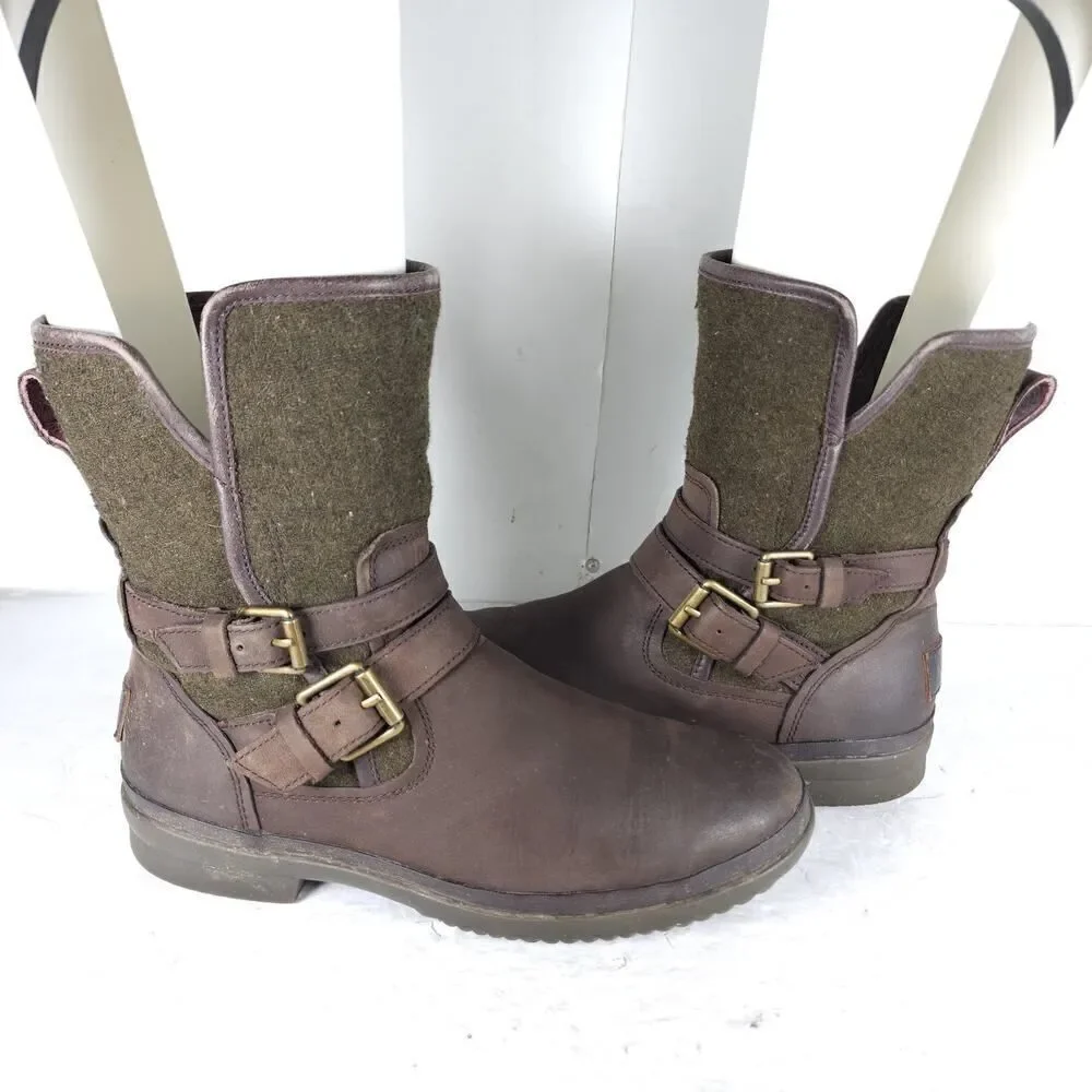 UGG Women's Simmens US 7 Brown Leather Lined LaceUp Waterproof Winter Boots